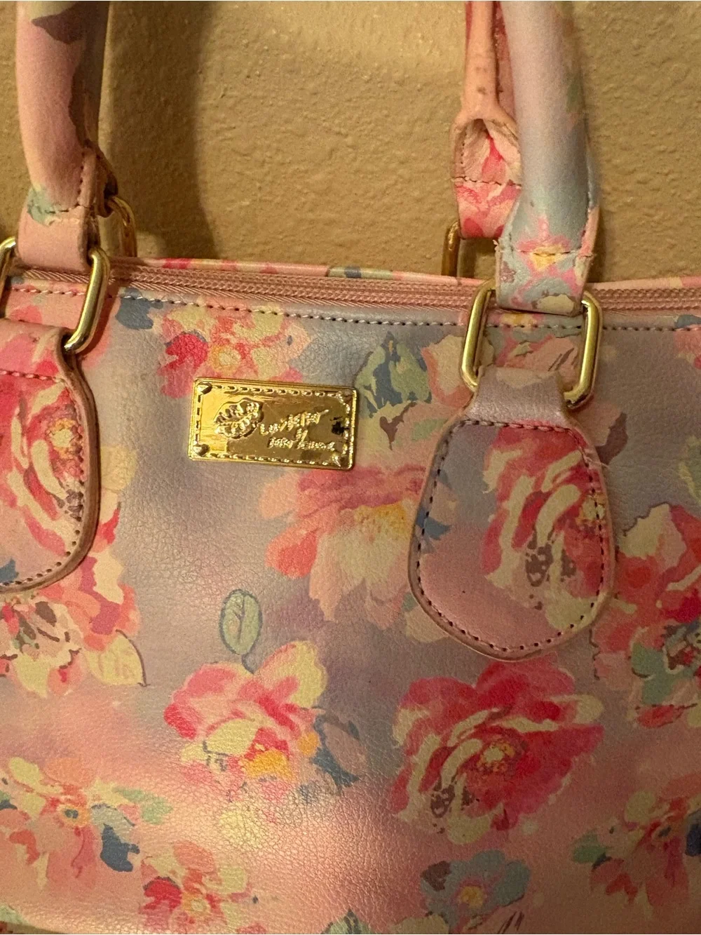 Betsey Johnson Pink Floral Satchel with Gold Hardware